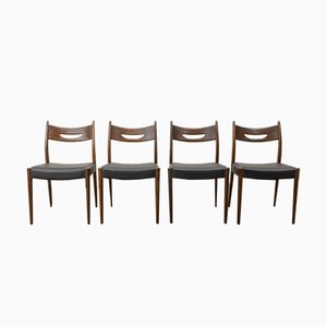 Mid-Century Teak & Black Leatherette Dining Chairs, 1960s, Set of 4