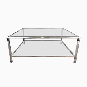 Square Chrome and Acrylic Glass Coffee Table, 1970s