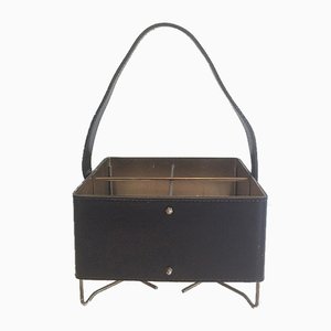 Porte-Bouteilles en Cuir, Laiton et Métal Doré, 1950s