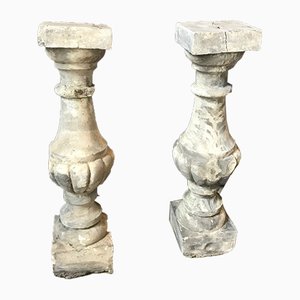 Antike Geländersäulen aus Beton, 2er Set