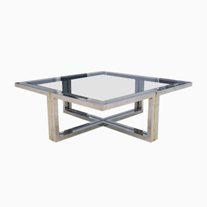 Table Basse Vintage en Laiton et Chrome, 1970s