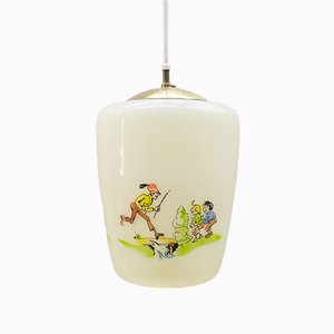 Glaslampe mit handgemaltem Max & Moritz Motiv, 1950er