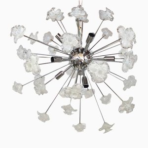 Sputnik White & Transparent Murano Glass Flowers Chandelier from Italian light design