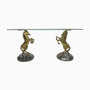 Italian Brass Horse and Marble Console Table, 1970s