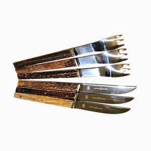 Mid-Century Hunting Cutlery Set in Rosewood by Helmut Alder for Amboss, Set of 6