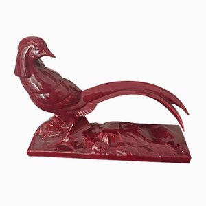 Ceramic Red Pheasant by Charles Lemanceau for Saint Clément, 1930s