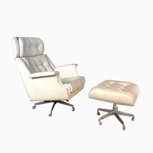 Tufted Leather Lounge Chair & Ottoman, 1960s, Set of 2