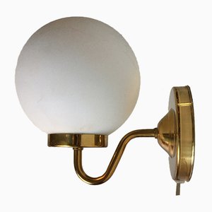 Danish Modern Brass & Opaline Glass Sconce from Abo Metalkunst, 1970s