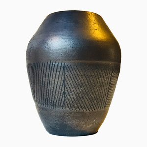 Vase Scandinave en Céramique Noire, 1960s