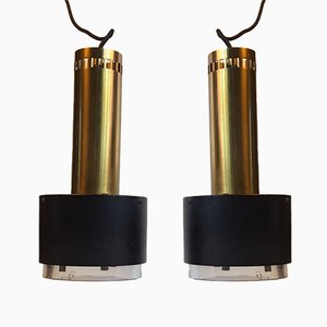 Danish Brass and Crystal Pendant Lamps by Kay Kørbing for Lyfa, 1960s, Set of 2