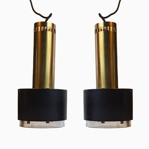 Danish Brass and Crystal Pendant Lamps by Kay Kørbing for Lyfa, 1960s, Set of 2