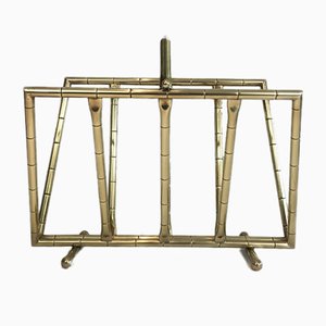 Faux-Bamboo and Brass Magazine Rack, 1970s