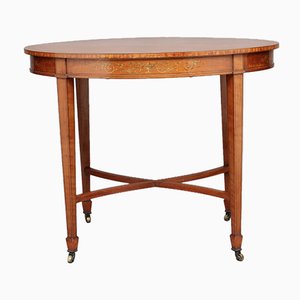 Antique Oval Satinwood Side Table on Wheels