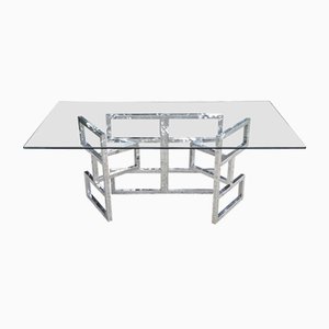 Architectural Glass & Chrome-Plated Articulated Foot Dining Table, 1970s