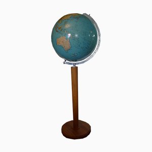 Beleuchteter 34cm Art Deco Globus mit Glaskugel und Teakholzfuss