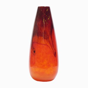 Large Art Deco Orange Tango Marble Glass Vase by Charles Schneide, 1920s