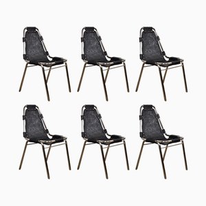 Chrome and Black Leather Chairs, 1970s, Set of 6