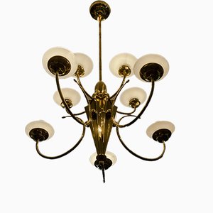 Art Deco German Brass and Satined Glass Chandelier