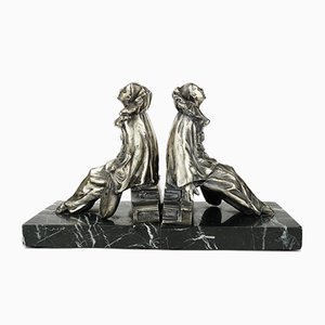 Art Deco Pierrot with Mandoline Bookends, 1920s