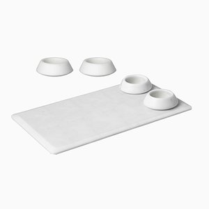 Symposia & Thera Tray with 4 Bowls in Bianco Michelangelo Marble by Ivan Colominas for MMairo, Set of 5