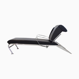 Chaise longue vintage nera in pelle e acciaio di Massimo Iosa Ghini per Moroso