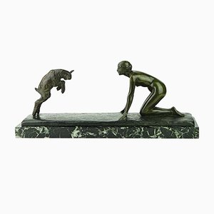 Art Deco French Maiden & Goat Bronze by Paul Silvestre for Susse Freres, 1930s