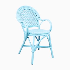 Vintage Swedish Blue Wicker Rattan Armchair