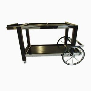 Large Vintage Chrome & Black Oak Serving Cart