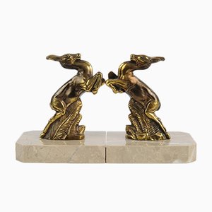 Sujetalibros Art Déco con forma de cabra, años 30. Juego de 2