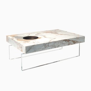 Scoop Table in Gold Calacatta Marble & Brass with Acrylic Glass Base by Stefano Belingardi Clusoni for MMairo