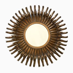 Mid-Century French Modern Sunburst Gilt Metal Wall Mirror