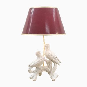 White Ceramic Table Lamp with 2 Parrots, 1960s