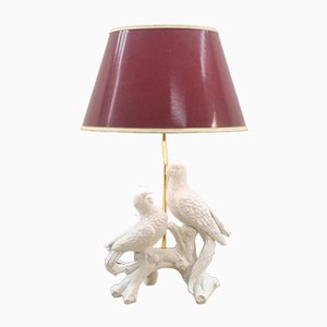 White Ceramic Table Lamp with 2 Parrots, 1960s