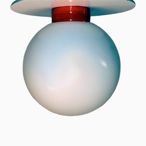 Lampada da soffitto vintage in porcellana e vetro opale