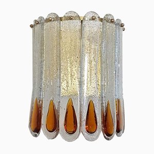 Vintage Ice Glass Wall Sconce with Amber Glass Details