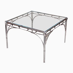 Table d'Appoint en Faux Bambou en Aluminium et Verre, 1950s