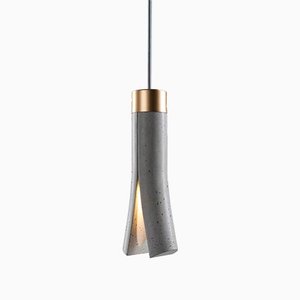 Grey Concrete Gold Cap Split Pendant Lamp by Dror Kaspi for Ardoma Studio