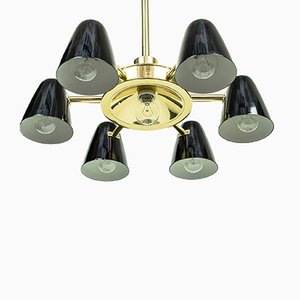 Lustre Vintage en Laiton & Aluminum Noir, 1950s