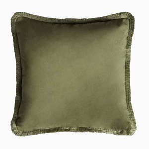 Major Collection Cushion in Green Velvet with Fringes from Lo Decor