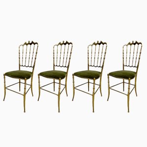 Chaises de Salle à Manger Chiavari en Laiton, 1960s, Set de 4