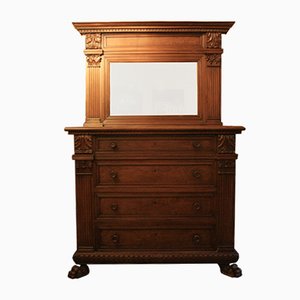 Large Italian Walnut Chest of Drawers with Mirror Top, 1900s
