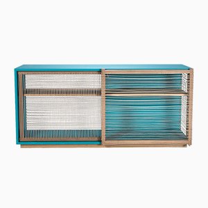 Mediterraneo Sideboard in Turquoise Lacquered Wood & Hemp Rope by Architetti Artigiani Anonimi