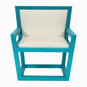 Fauteuil Mediterraneo en Bois Laqué Turquoise et Chanvre par Architetti Artigiani Anonimi