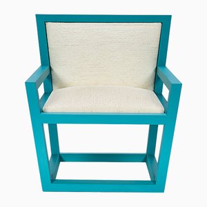 Fauteuil Mediterraneo en Bois Laqué Turquoise et Chanvre par Architetti Artigiani Anonimi