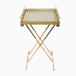 Partenope Tray Table in Zg Pattern Marquetry & Brass by Architetti Artigiani Anonimi