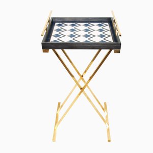 Partenope Tray Table in Cb1 Pattern Marquetry & Brass by Architetti Artigiani Anonimi