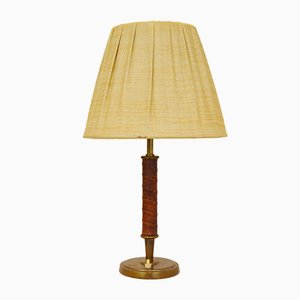 Vintage Leather & Brass Table Lamp