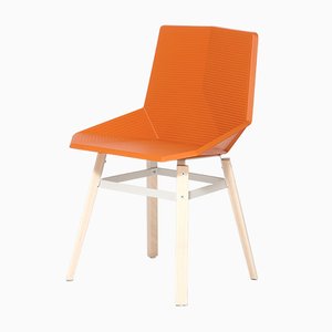 Orange Chair with Wooden Legs by Mobles114