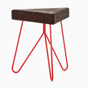 Três Stool in Dark Cork with Red Legs by Mendes Macedo for Galula