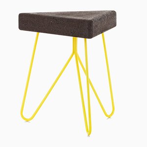 Três Stool in Dark Cork with Yellow Legs by Mendes Macedo for Galula
